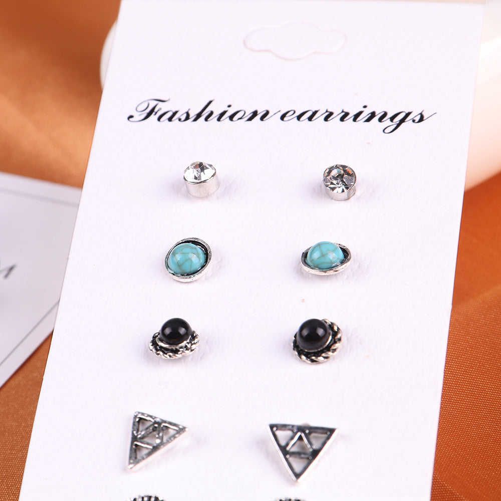 Venta al por mayor Triangle Gems Alloy Ear Studs 6 Pares